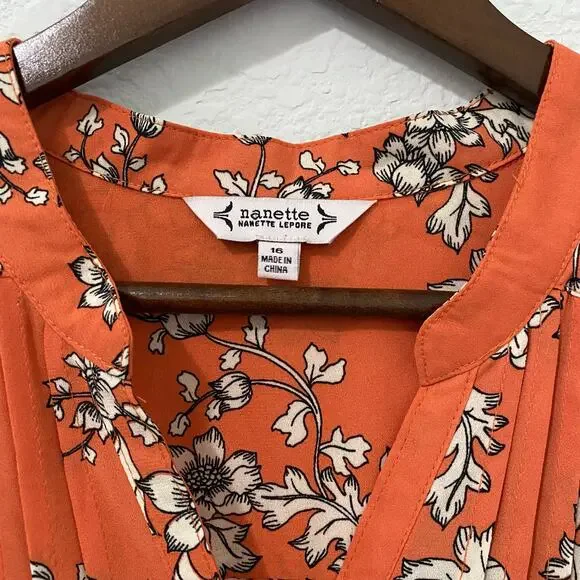 Nanette Lepore V-Neck Short Sleeve Pintuck Front Tie Dress A-line Floral Size 16 - Picture 4 of 9